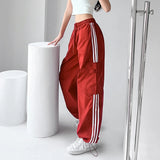 HiqdressHigh Waist Drawstring Cargo Pant Wide Leg Joggers Trousers Striped Harajuku Baggy Parachute Pants Sweatpants Women Clothes Y2k