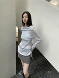 Fairycore Style Fake Two Piece Halter T Shirt Women Long Sleeve Design Elegant Korean Fashion Patchwork Tee Shirt Femme