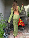 See Through Backless Sexy Dress For Women Summer Hollow Out Kintted Maxi Dresses Femme Club Fashion Solid Vestido Woman