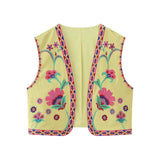 HiqdressWomen Fashion Y2k Vintage Floral Embroidery Vest Top V Neck Loose Casual Summer Woman Short Cardigan Waistcoat Chic Tops