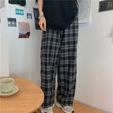 High Waist Plaid Wide Leg Pants Women Korean Fashionable Hip Hop Ladies Trousers Summer Casual All Match Pants New