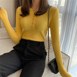 Knitted Women Sweater Button O-neck Pullovers Spring Autumn Basic Sweaters for Female Pullover Slim Solid Bold Stripes Tops