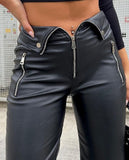 Autumn Winter High Waist Leather Long Pants Women Sexy Zipper Straight Black Casual Party Y2k Trousers Streetwear