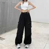 Women Casual Joggers Tech Pants Solid Low Waist Sweatpants Drawstring Wide Leg Baggy Trousers Y2k Streetwear Oversize Sweatpants