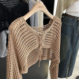 Hollow Out Short Style with Camisole Knitted Sweater for Women's Summer New Loose Long Sleeved Cover Up Sun Protection Top