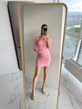 Elegant Off The Shoulder Mesh Dress Sexy Halter Boning Bodycon Birthday Party Dresses Pink Summer Dresses Women