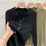 Simple 2023 Autumn New Lapel Sweater Button Design Knitted Cardigan Outer Wear Inner Bottoming Top