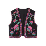 HiqdressWomen Fashion Y2k Vintage Floral Embroidery Vest Top V Neck Loose Casual Summer Woman Short Cardigan Waistcoat Chic Tops