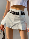 Sweetown White A Line Y2K Denim Shorts Skirts Womens Black Side Pocket Casual Cargo Jean Skirt Simple Preppy Golf Tennis Outfits