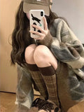 Preppy Knitted Cardigan Women Vintage Argyle Knit Sweater Female Autumn Winter V-neck Button Cardigans Lady Loose Soft Tops Coat