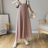 Summer New Style Korean Women Big Hem Skirt Trousers Pleated Chiffon Trousers High Waist Pants Hakama Casual Wide Leg Pantalones