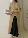 Oversized Sweater Pullover Long Sweater Women Dress New Korean Fashion Long Sleeve Top Side Slit O Neck Autumn Sweater Dress