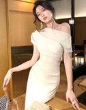 Women Elegant Solid Long Dress Summer Fashion Off Shoulder Chic Bodycon Evening Party Dresses Korean One Piece Clothing 2024