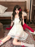 Summer White Lolita Sweet Lace Dress Woman Casual Elegant Y2k Mini Dress Short Party Hot Girls One Piece Dress Korean Fashion