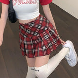 Vintage Red Plaid Pleated Skirt Women Y2K Korean Preppy Style Harajuku Mini Skirt Summer High Waist Chic A-Line Jk Skirt