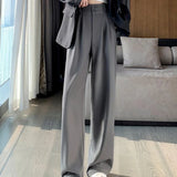 Women’s Wide Leg Pants Women Korean Style High Waist Black Trouser Office Ladies Fashion Loose Grey Suit Trousers Streetwear