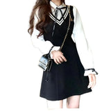 QWEEK Preppy Style School Dress Polo Korean Fashion Kawaii Student Fake Two Pieces Mini Short Dresses 2023 Autumn Chic