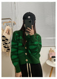 Oversized Sweaters for Women Autumn Knitted Cardigan Winter Striped Loose Jacket  Long Sleeve Crop Tops Y2k Cardigan for Girls