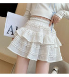 Sweet Cute Lace Mini Skirt Women Kawaii White Ruffles Pleated Skirts Summer Korean High Waist Black Casual A Line Skirt