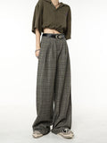 HiqdressClassic Retro Plaid Design Harajuku Straight Women Long Trousers Loose Wide Leg Pants Baggy Korean Fashion Y2k Streetwear