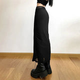 Y2K Black Long Skirts Women Harajuku Sexy Mesh Patchwork Wrap Skirt Summer Gothic Korean High Waist Slim A Line Faldas New