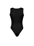 Black Solid Basic Skinny Square Collar Sleeveless Bodysuit Women