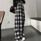 Biyaby 2022 autumn Women's Plaid Pants Harajuku Streetwear Hip Hop Wide Leg Trousers Female Teens Loose Casual Straight Pants