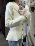 Small Fragrance Elegant Slim Women Cardigan V-neck Autumn Korean Chic Gentle Soft Waxy Tops Temperament Knitwear Sweater