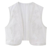 HiqdressWomen Fashion Y2k Vintage Floral Embroidery Vest Top V Neck Loose Casual Summer Woman Short Cardigan Waistcoat Chic Tops