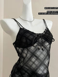 Summer Women Y2k Dark Academia Camisole Vintage Mesh See Through Crop Top Coquette 2000s Aesthetic Gyaru Halter Top Hot Sexy