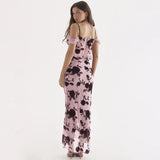 Summer Printing 2 Pieces Dress Set Elegant Maxi Skirt and Cropped Top Casual Holiday Dress Pink Women's Clothing