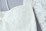 Women Fashion Hot Sweet Lace Long Sleeve Mini Dress French Square Collar Sexy Slim Backless Short Dresses