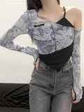 Asymmetrical Yamamoto Sleeve T-Shirts Women Sexy Cute Slope Neck Ruffles Fashion Tide Autumn Crop Tops  Chic