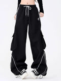 Y2k Vintage Streetwear Cargo Pants American Retro Casual High Street Hip Hop Striped Oversize Straight Trousers