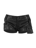 Y2k Dark Academia Gothic PU Leather Shorts Summer Women New Design Gyaru Pockets Sexy Hot Pants Coquette New 2000s Aesthetic