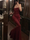 Red Sexy Vintage Summer Dress for Women Spaghetti Strap Elegant Evening Party Midi Dress Female Slim Y2k Casual Clothes New