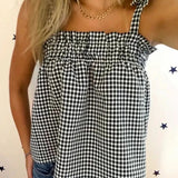 Y2K Retro Plaid Tie Up Strap Camisole Vintage Ruffles Elastic Chest Wrap Crop Tops Summer Vacation Backless Loose Tank Top Vest