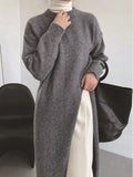 Oversized Sweater Pullover Long Sweater Women Dress New Korean Fashion Long Sleeve Top Side Slit O Neck Autumn Sweater Dress