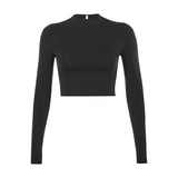 HiqdressSolid Basic Long Sleeve Womens Tshirt Casual Black White Fashion Crop Top T Shirt Ladies Fashion Korean Tee Shirt