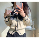 Knitted Cardigan Female Red Short Fashion Sweater women's Loose Bow Solid Long-Sleeved Kawaii  Autumn High-Waist Knitted Top