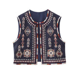 HiqdressWomen Fashion Y2k Vintage Floral Embroidery Vest Top V Neck Loose Casual Summer Woman Short Cardigan Waistcoat Chic Tops