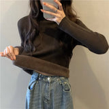 Autumn Winter Sweater Women Velvet Half Turtleneck Bottoming Solid Color Simple Soft Thermal Top Long-Sleeved Thickened T-Shirt