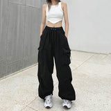 New Cargo Pants Women Retro Workwear Casual Baggy Straight Trousers Fashion Wide Leg Pockets Joggers Trousers Y2k Streetwear