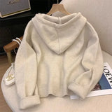 Hooded Short Knitted Cardigan Sweater WomenAutumn and Winter Loose Sweater Long Sleeve Zipper Knitted Coat Versatile Top Ins