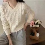 HiqdressNew High-quality V-neck Sweaters Women Twist Pullover Knitted Jumper Loose Pullover Slim Blouse Top Long Sleeve Casual Knitwear