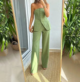 HiqdressWomen's Pants Set Solid Color Autumn New Sleeveless Tube Top and Solid Color Straight Pants Suit Elegant Office Suit