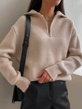 HiqdressKnitted Zippers Sweater Women LOOSE Solid Warm Fashion Women Sweaters New Long Sleeved Top Oversized Women's Sweaters