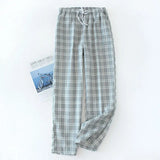 Men's Cotton Gauze Trousers Plaid Knitted Sleep Pants Woman Pajamas Pants Bottoms Sleepwear Short for Couples Pijama Hombre