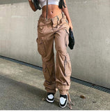 Hiqdress1 Vintage Cargo Pants Baggy Jeans Women Fashion 90s Streetwear Pockets Wide Leg High Waist Straight Y2k Denim Trousers Overalls