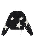 Fall Winter Warm Harajuku Fashion O-neck Star Cropped Sweaters Long Sleeve Pullovers Top Woman 2000s Streetwear Jerseys New